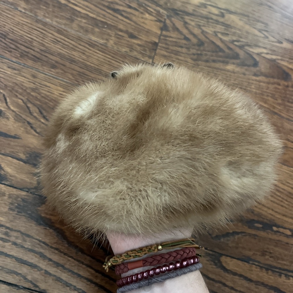 Vintage SAKS FIFTH AVENUE Soft Rabbit Fur Hat Cap - Cream, Tan, Brown Tones 20"